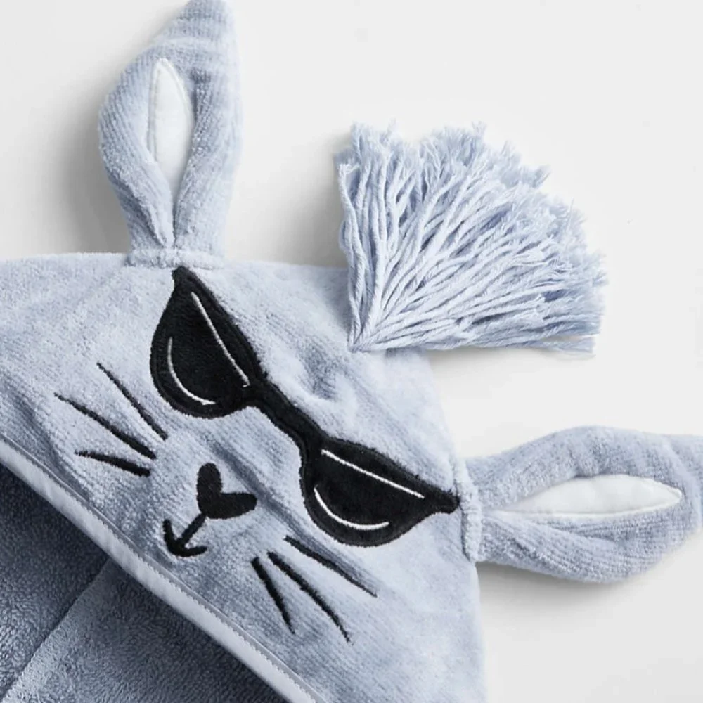 Crate & Barrel Rabbit Hooded Baby Towel Blue